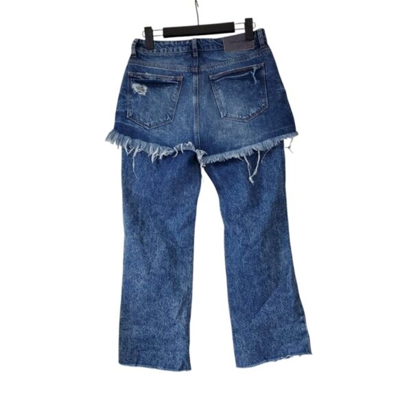 Zara Rare Distressed Streetwear Y2K Cyberpunk Layered Denim Skirted Jeans 00 - Picture 4 of 10
